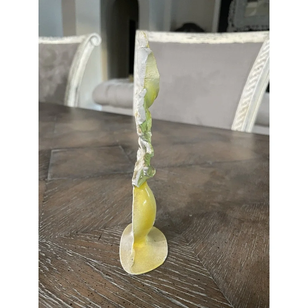 Vtg Cast Metal Yellow Rose Vase Shaped Earring Organizer 70s Boho‎ Vanity 6.5